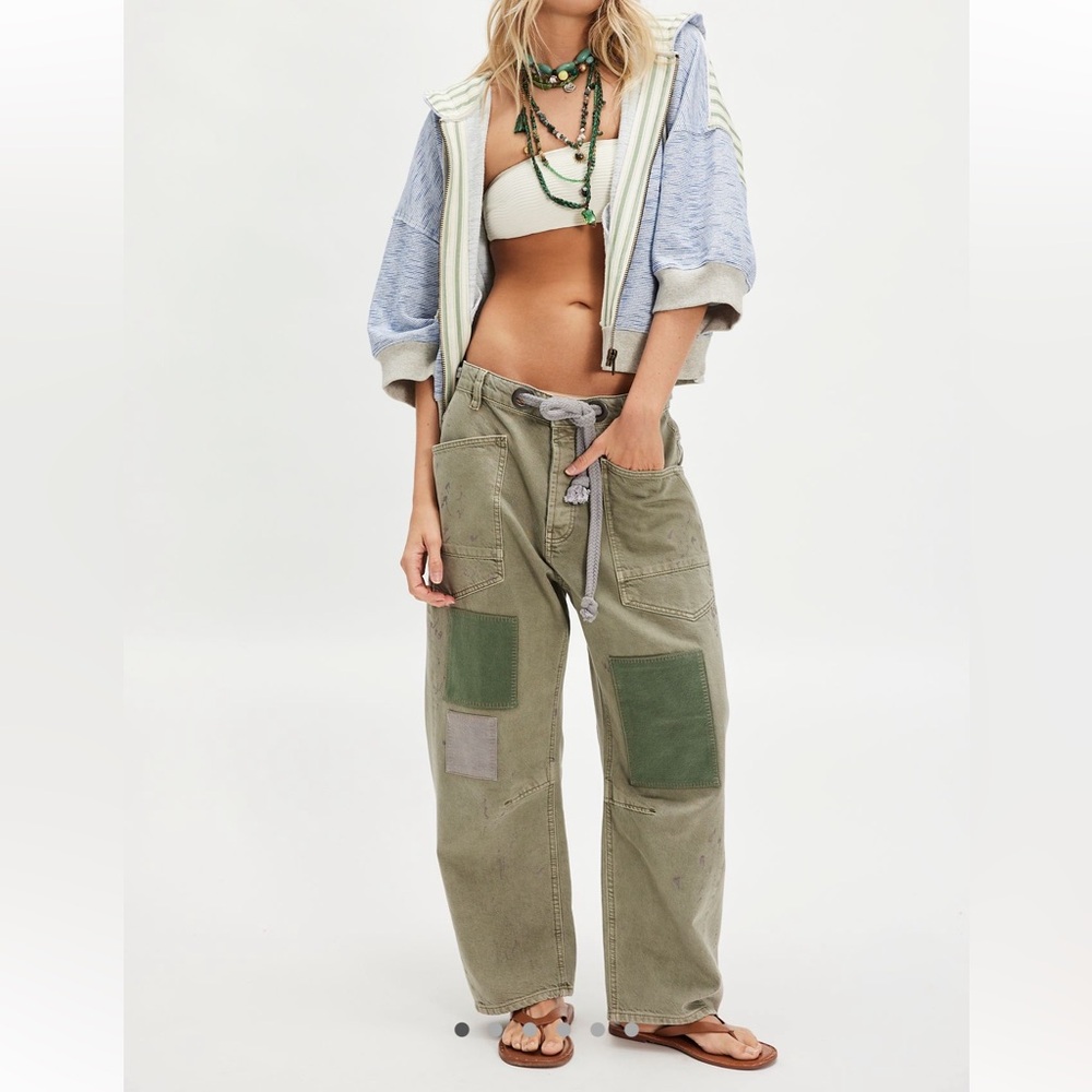 Free People Olive Moxie Barrel Jeans